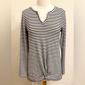 Sonoma Goods For Life White Black Striped Long Sleeve Front Knot Thermal Top M